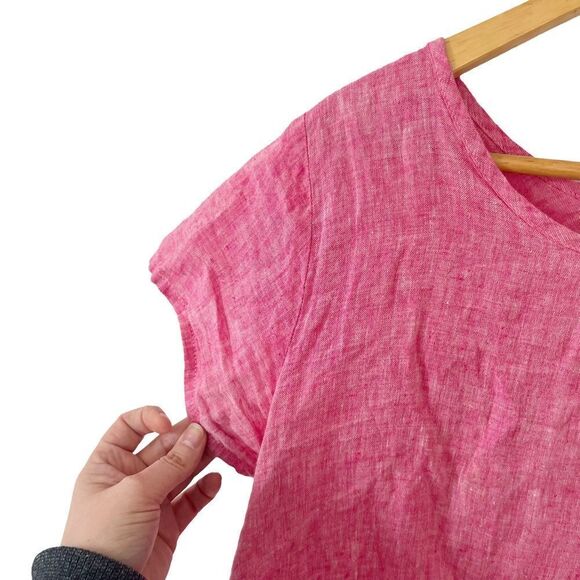FLAX Pink Short Sleeve 100% Linen Blouse - Picture 8 of 9